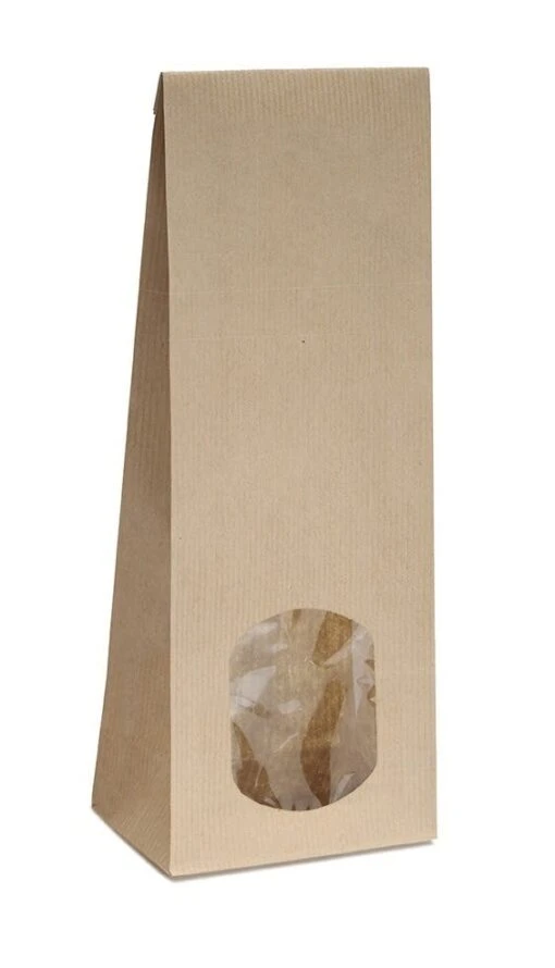 10x Blockbodenbeutel Mit Ovalem Sichtfenster - 100g/250g/500g - 7 X 4 X 20,5cm - Papiertüten Bodenbeutel Geschenktüte Kraftpapier (100g - Ov. F.) – Bild 4