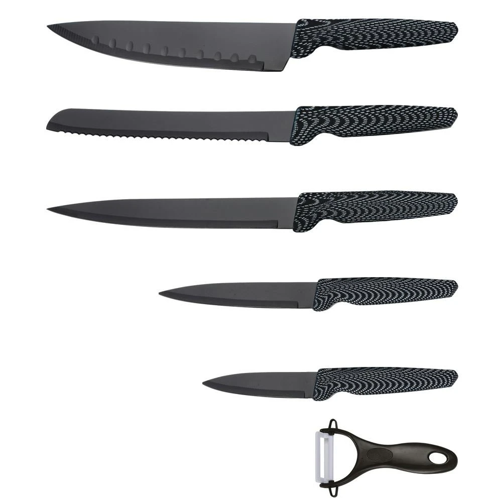 Michelino Messerset 6-teilig Edelstahl Klingen Küchenmesser Kochmesser Schäler Messer Grau – Bild 2