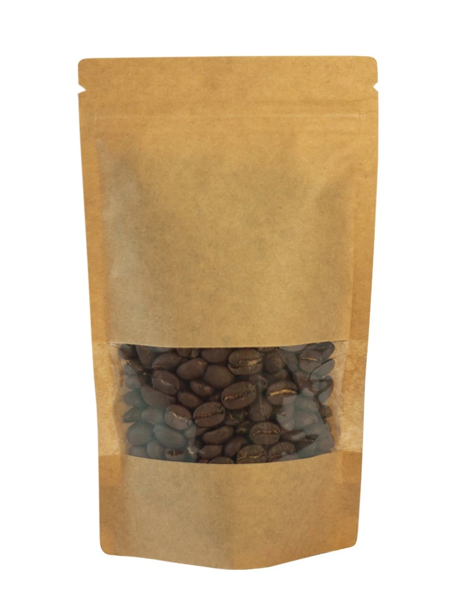 Standbodenbeutel Druckverschluss & Fenster, Kraftpapier Braun 85 X 145 + 50 Mm 500 Stück