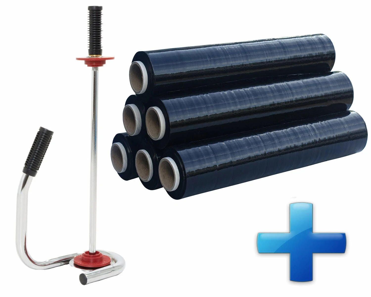 Sparset 2 Rollen Handstretchfolie Handwickelfolie Schwarz Mit Abroller DE LUXE – Bild 2